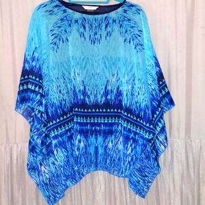 ALIA  Turquoise Dk Blue Poncho Tunic dolman sleeve Knit Top P/L
